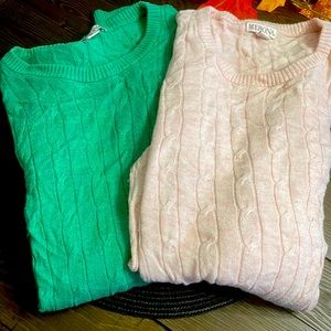 Womens green and pink sweaters
